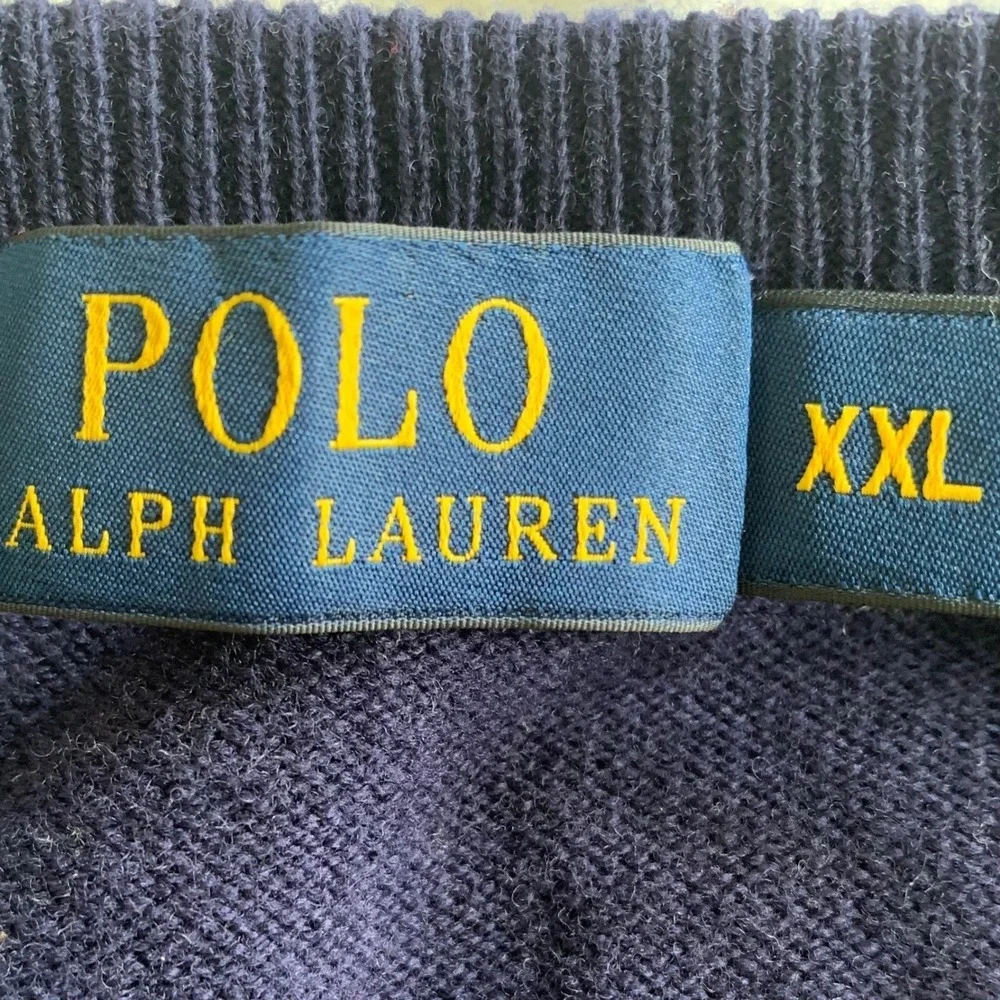 Polo Ralph Lauren XXL Sweater Navy Excellent V-Neck Merino Wool Italian Red Pony